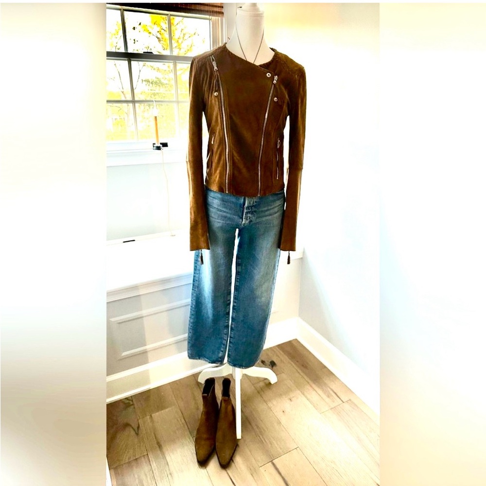 PAIGE Tobacco Color Suede Moto Jacket - Picture 2 of 16